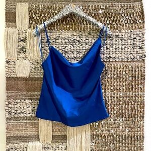 💙 NWOT Cotton Candy LA royal blue satin asymmetrical tank top sz M
